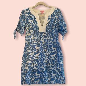 Lilly Pulitzer Shake It Up Blue Monkey Print Short Sleeve Shift Dress- Size 2